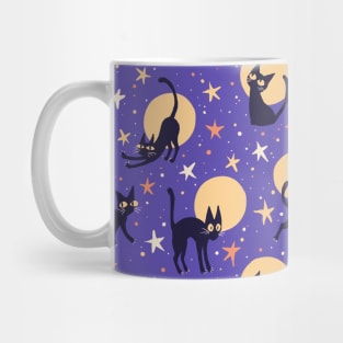 Moonlit Cats on Blue Mug